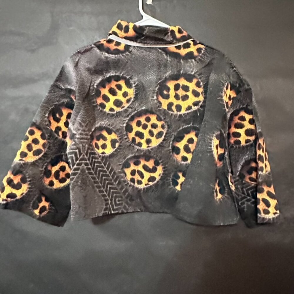 Leopard Print Crop Jacket Black Cotton Long Sleeve Streetwear Size xL Grunge - Picture 10 of 10
